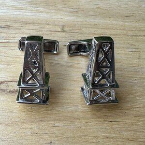 Ravi Ratan 925 Sterling Silver Oil Platform Drilling Rig Cufflinks 1" Sharp Rare